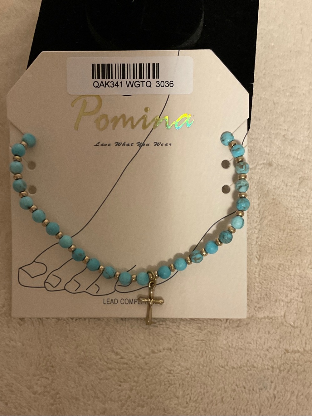 Pomina Turquoise Bead Bracelet with Gold Cross Charm